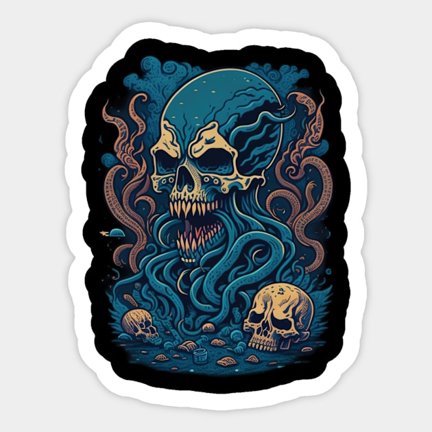 kraken with skull Sticker by lkn